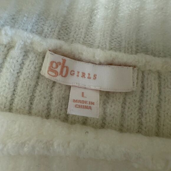 gbGIRLS Cable Knit Ribbed Sweater White Girls Size L Pullover, Mock Neck - Picture 7 of 11